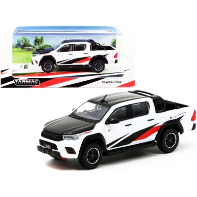 Toyota Hilux TRD Pickup Truck RHD (Right Hand Drive) White and Black with Red Stripes 1/64 Diecast Model Car by Tarmac Works