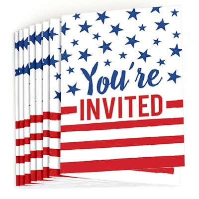 Red White Blue Polka Dot American Flag USA Patriotic July 4th Party Invitations 