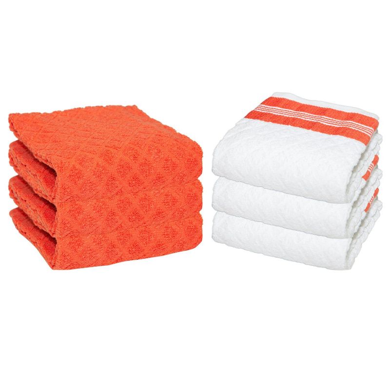 Sloppy Chef Premier Kitchen Towels (Pack of 6), 15x25, Diamond Pattern, Cotton, Saffron Red, 1 of 8