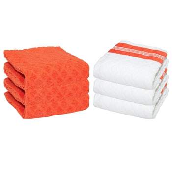 Sloppy Chef Premier Kitchen Towels (Pack of 6), 15x25, Diamond Pattern, Cotton, Saffron Red