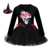 MyKids-USA Arrival Girls’ Halloween Costume: Long Sleeves Cartoon Printed Witches Cosplay Party Tulle Patchwork Dress with Hat Set - 2 of 4