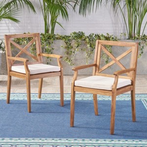 Gulches Perla Outdoor Dining Chairs Set of 2 - Solid Wood Frame with Cream Water-Resistant Cushions, Elegant White Accents - 1 of 4