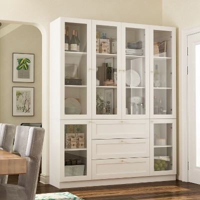 Famapy White Kitchen Pantry Cabinet with 3 Drawers 6 Doors & Shelves