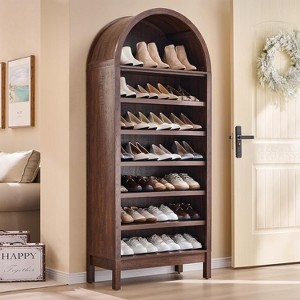71" Shoe Rack with 3 Adjustable Shelves, Wooden 8 Tiers shoe organizer for 24 Pairs Shoe, Vertical Tall Shoe Storage, Brown - 1 of 4