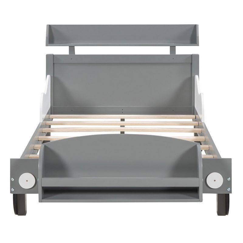 Twin Size Car-Shaped Platform Bed Twin Bed With Storage Shelf Decorative Support Wheels Platform Bed Easy Assembly, 3 of 6