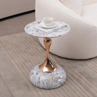 Syemin End Tables Mermaid Tail End Coffee Table Round Side Table Minimalist Accent Table for Small Spaces Decoration, White, 15.7"*15.7"*21.2"