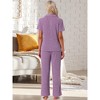 INSPIRE CHIC Women's Turndown Collar Knit Short Sleeve Top with Side Pocket Long Pant Pajamas Set - 4 of 4