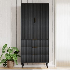 FONTOI Storage Cabinet, Organizers and Storage with Doors and Shelves,  Fluted Buffet Cabinet with 3-layer Partitions, Black, 31.5*15.7*71 - 1 of 4