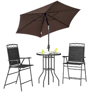 Aghana Digitals 4-Piece Beige Outdoor Bar Set: 2 Folding Chairs, Wave Textured Glass Table & - 1 of 4