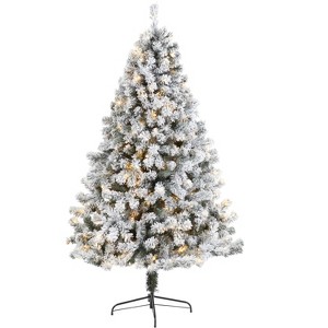 Nearly Natural 7-ft Flocked West Virginia Fir Artificial Christmas Tree with 350 Clear LED Lights - 1 of 4