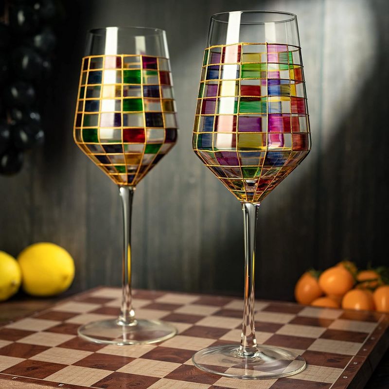 The Wine Savant Hand Painted Renaissance Festive Design Wine Glasses, Beautiful Stained-Glass Pattern, Unique & Stylish Home Decor - 2 pk, 3 of 7