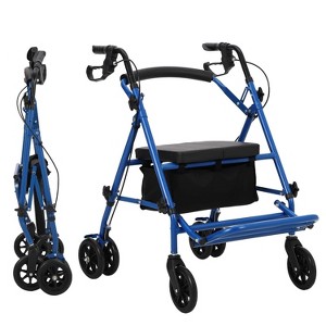 Elderly Walking Aid with Seats, 3-in-1 Walking Wheelchair Combination, with 8" Anti-slip Wheels, Reversible Backrest, and Detachable Footrest - 1 of 4