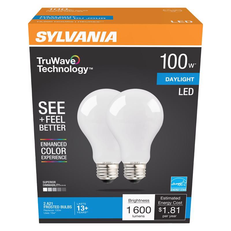 Sylvania TruWave A21 E26 (Medium) LED Bulb Daylight 100 Watt Equivalence 2 pk, 1 of 2