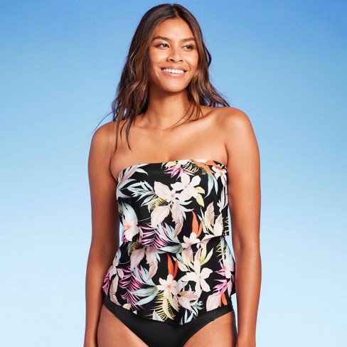 Women's Tropical Print Tiered Bandeau Tankini Top - Kona Sol™ Black : Target