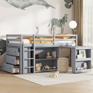 NicBex Twin Size Loft Bed with Pull-Out Desk Wooden Bed Frame with Shelves, Drawers, Ladder and Full Length Guardrail, No Box Spring Required - 1 of 4