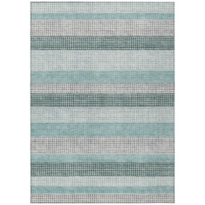 Teal Blue And Ivory Striped Washable Indoor Outdoor Area Rug