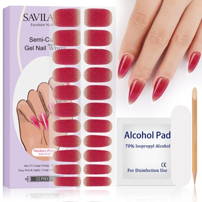 Saviland Women's 22pcs Semi-Cured Gel Nail Strips Kit - Luminous Glow & Long-Lasting with Tools.(Angel Series)