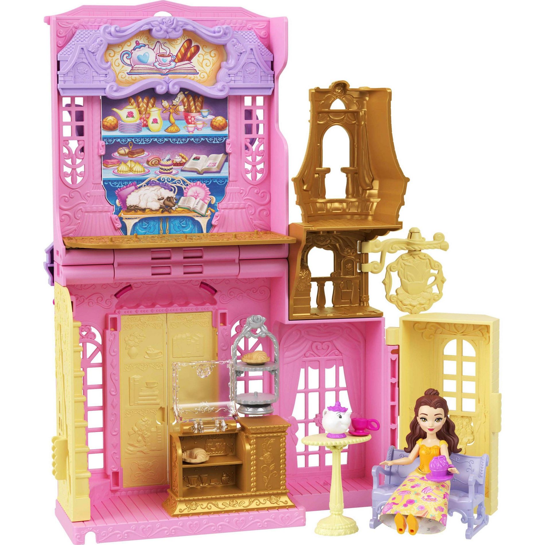 Disney Princess Belle Tea Shop Small Doll Playset with Friend Furniture and Accessories