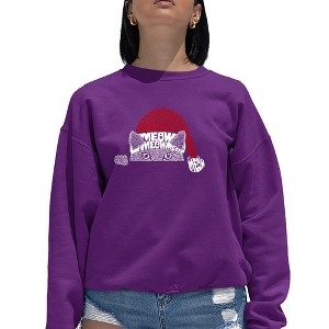 LA Pop Art Christmas Peeking Cat - Women's Word Art Crewneck Sweatshirt - 1 of 4