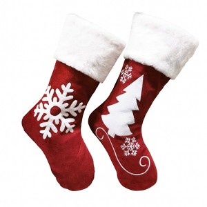 Aoibox 2 Pack 18 inch Christmas Stockings Red Burlap with Plush Cuff Large Snowflake Design for Family Holiday Fireplace Mantel Decor - 1 of 4