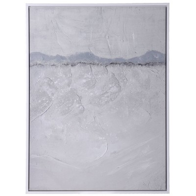 Silky Horizon Hand Painted Framed Canvas White - StyleCraft: Contemporary Abstract Art, Gray Frame, 48"x36"
