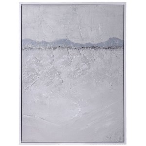 Silky Horizon Hand Painted Framed Canvas White - StyleCraft: Contemporary Abstract Art, Grey Frame, 48"x36" - 1 of 4