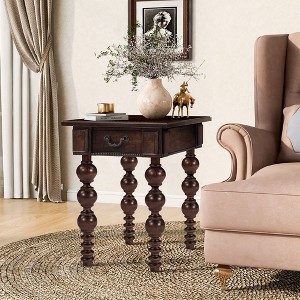 Gulches Solid Wood End Table with Drawer - Vintage Narrow Sofa Side Table, MDF & Acacia Veneer Top, Waterproof Heat-Resistant for Living Room,Espresso - 1 of 4