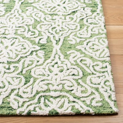 Green and Ivory Tufted Wool Rectangular Area Rug