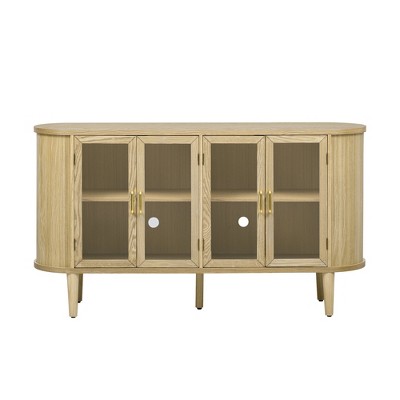 Luxystar Farmhouse Sideboard Cabinet with Storage, Glass Doors and Adjustable Shelves for Dining and Living Room, Natural
