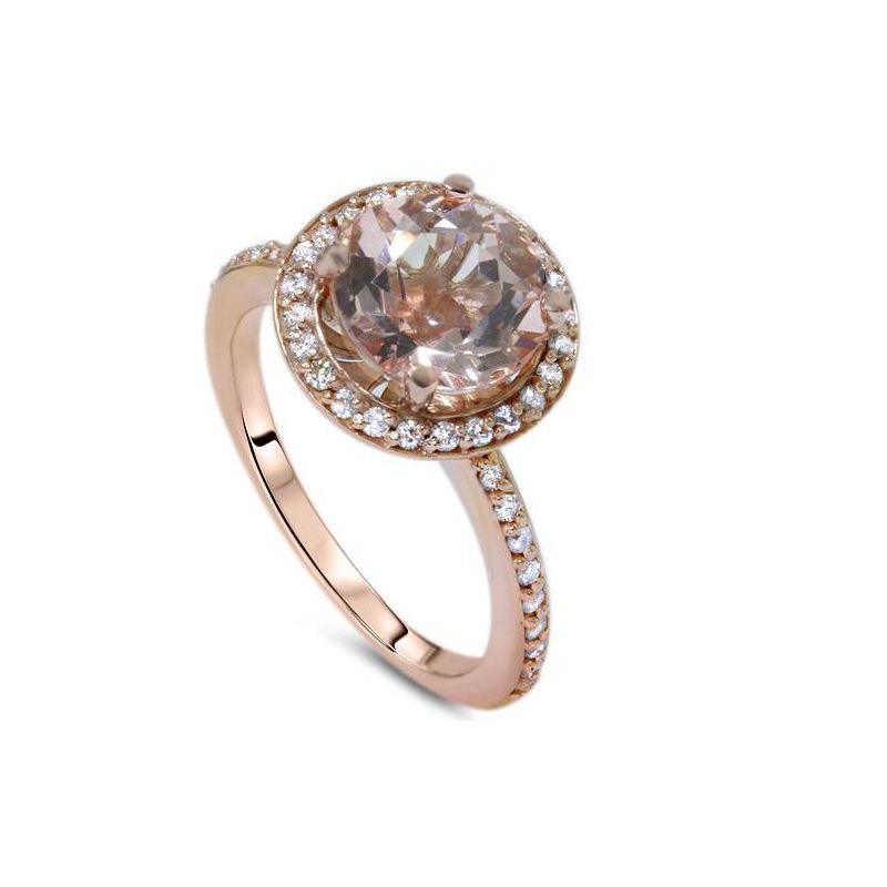 Pompeii3 2ct Morganite & Diamond Halo Vintage Antique Engagement Ring 14K Rose Gold, 2 of 6