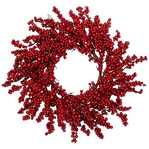 Northlight 20" Unlit Red Berries Artificial Christmas Wreath - 1 of 4