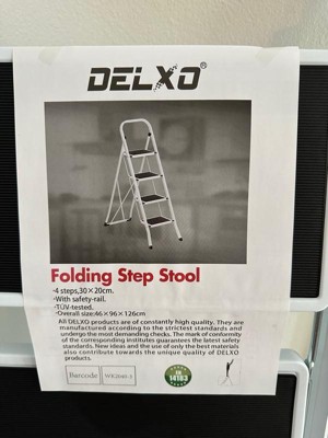 SEGAWE 4-Step Folding Steel Step Stool – 330lb Capacity, Anti-Slip Pedals, Compact Storage (White)