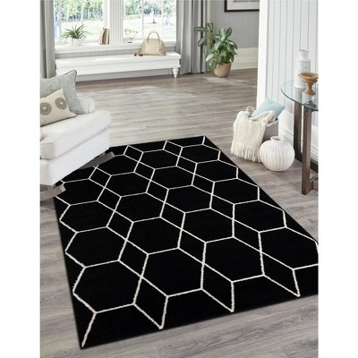 Modern Black and Ivory Trellis Rectangular Area Rug