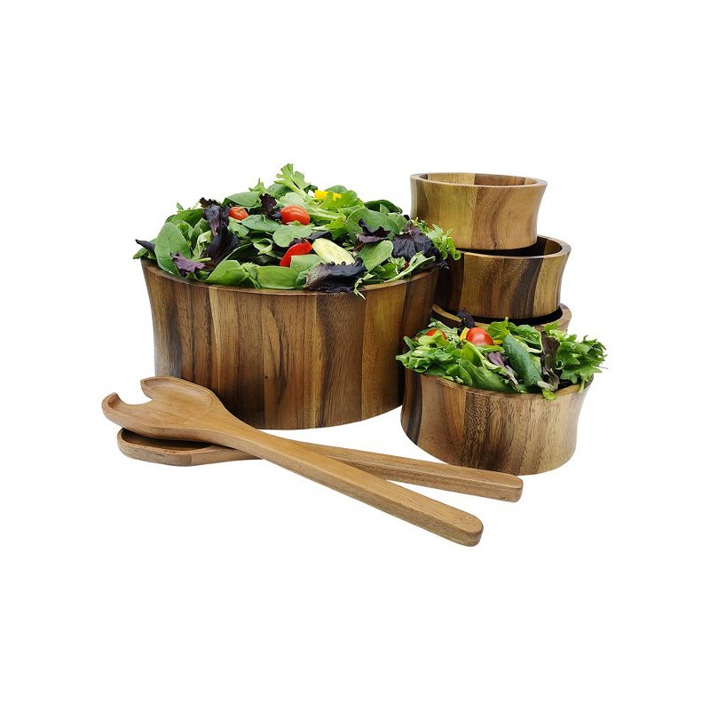 Kalmar Home Solid Acacia 7 Piece - Large Salad Bowl with Servers and 4 Individuals, 2 of 3