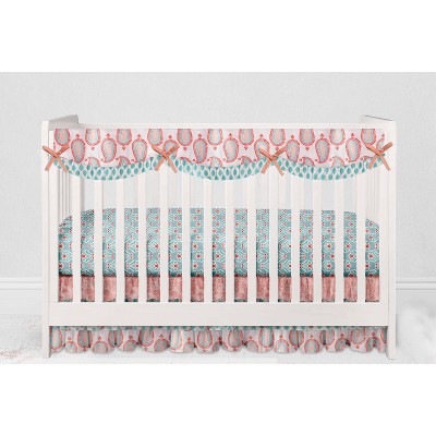 Bacati - Sophia Paisley Aqua/Coral Long Side Crib Rail Guard Cover