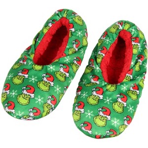 Seven Times Six Dr. Seuss GRINCH Who Stole Christmas Grinch Santa Slipper Socks No-Slip Sole Green - 1 of 4