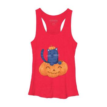 Women's Design By Humans Halloween Cat In A Pumpkin By wubbadub Racerback Tank Top