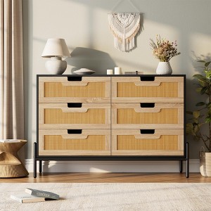 Natural Rattan 6 Drawers Dresser - 47.2" Wx15.7 Dx32.3 H Boho Dresser with Chest of Drawers - 1 of 4