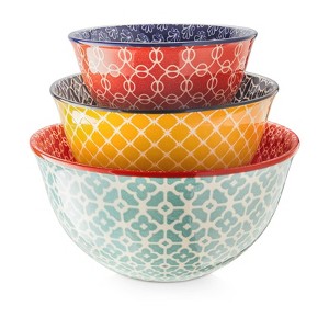 Itopfox Vibrant Ceramic Mixing Bowls Set of 3, Nesting Bowls for Cooking, Baking, Prepping, Serving, Housewarming Gift, Microwave & Dishwasher Safe - 1 of 4