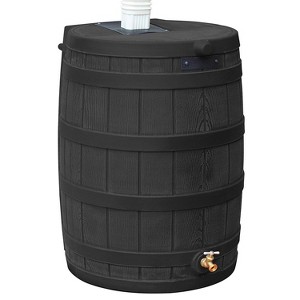 Good Ideas Rain Wizard 50 Gallon Plastic Outdoor Rain Barrel Water Storage Collector with Brass Spigot and Flat Back Design, Black - 1 of 4