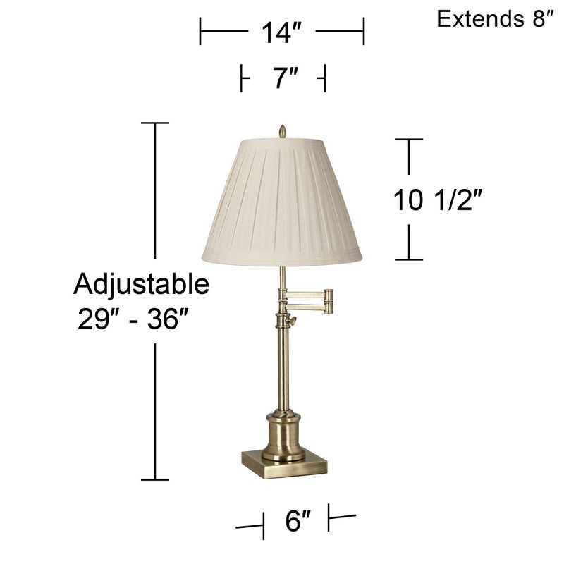 360 Lighting Swing Arm Desk Table Lamp 36" Tall Antique Brass Box Pleated Creme Linen Empire Shade for Living Room Bedroom Office Family, 3 of 4