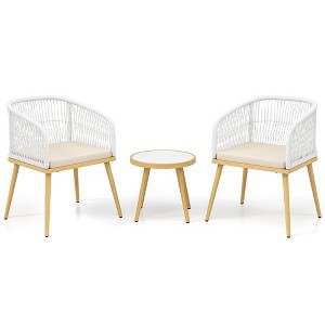 Tangkula 3 Pieces Patio Bistro Set Outdoor PE Wicker Conversation Furniture Set - 1 of 4