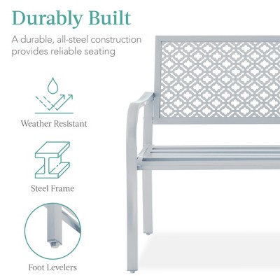 Light Gray Steel Garden Bench with Geometric Backrest