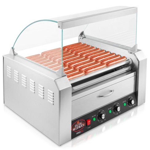 Olde Midway Electric Hot Dog Roller Grill, 11 Rollers with Bun Warmer and  Cover, Commercial Grade Machine, Cooks 30 Hot Dogs
