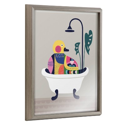 16" x 20" Blake Mid Century Duckie in The Tub Framed Printed Glass by Rachel Lee of My Dream Wall Gray - Kate & Laurel All Things Decor