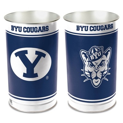 NCAA BYU Cougars Waste Basket: Tin Indoor Trash Can, Open Top, 13-Gallon Capacity