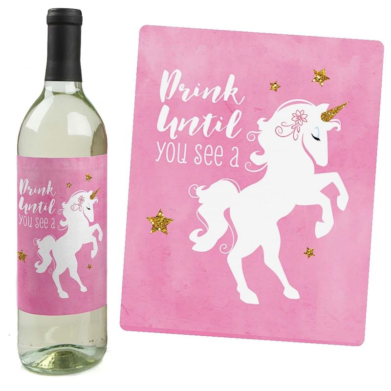 Big Dot of Happiness Rainbow Unicorn - Magical Unicorn Baby Shower or Birthday Party Decor for Women and Men - Wine Bottle Label Stickers - Set of 4, 2 of 9