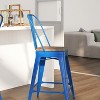 Merrick Lane Metal Dining Stool with Curved Slatted Back and Textured Wood Seat - 3 of 4