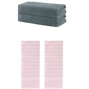 REGALWOVEN Bathroom Gym SPA Cotton Soft Absorbent Bath Hands Towel Set 2 Pcs - 1 of 4
