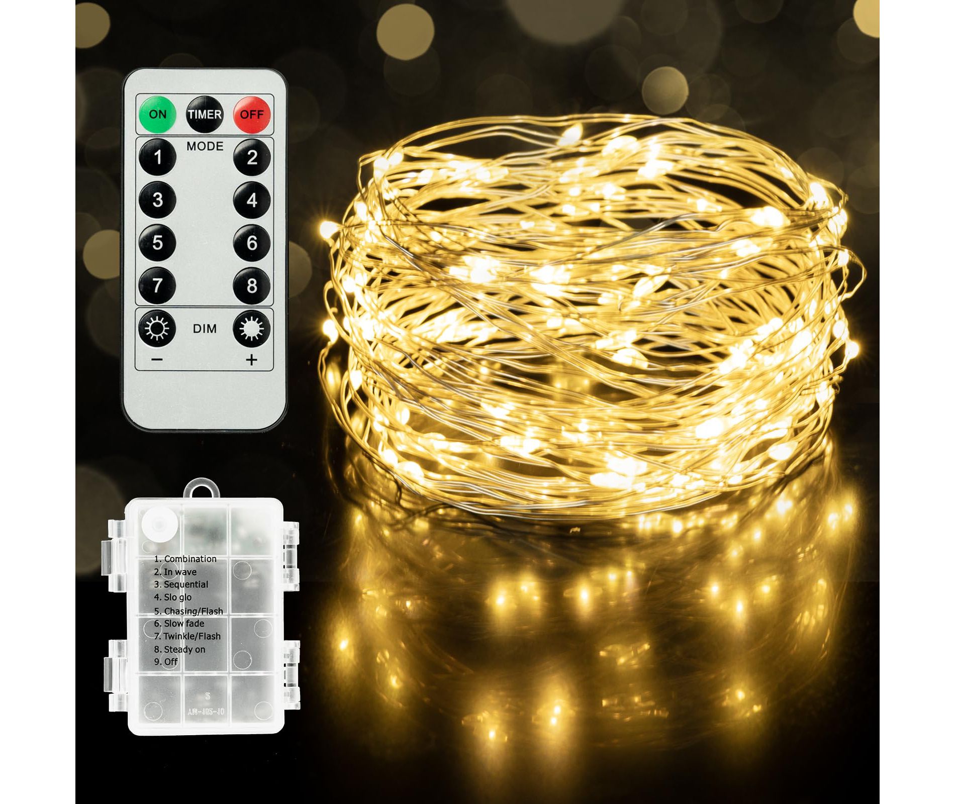 Twinkle Star AA Battery Powered Fairy Lights, Outdoor Christmas String Lights with Remote, 8 Modes & Timer